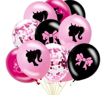 16Pcs Barbie Anime 12 Inch Pink Black Theme Party Birthday Wedding Latex Confetti Balloon Set Decoration Children Girls Gifts