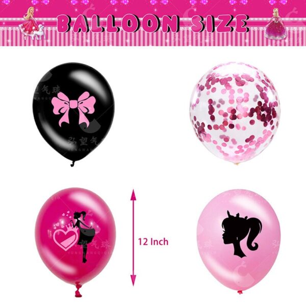 16Pcs Barbie Anime 12 Inch Pink Black Theme Party Birthday Wedding Latex Confetti Balloon Set Decoration Children Girls Gifts - Image 6