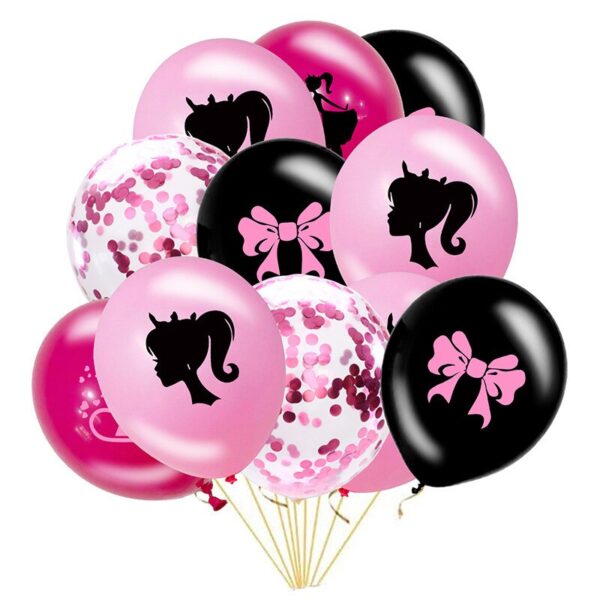 16Pcs Barbie Anime 12 Inch Pink Black Theme Party Birthday Wedding Latex Confetti Balloon Set Decoration Children Girls Gifts