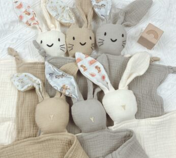 Cute Baby Rattle Bunny Muslin Towel Newborn Soft Cotton Sleeping Dolls Burp Soothing Cloth Blanket Educational Plush Rabbit