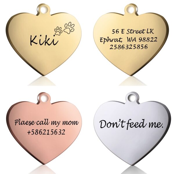 Dog ID Heart Tag Custom Personalized Cat Collar Pendant Engraved Pet Necklace Chain Charm Supplies For Name Products - Image 4