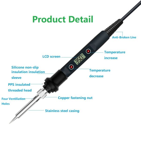 LCD Digital Adjustable Temperature 80W Soldering Iron Electric Welding Tools Solder Wire Tweezers Hand - Image 4