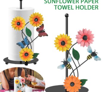 Sunflower Paper Towel Holder Iron Standing Home Kitchen Roll Stand Lifelike Butterfly/Bee Paper Towel Stand Decorative