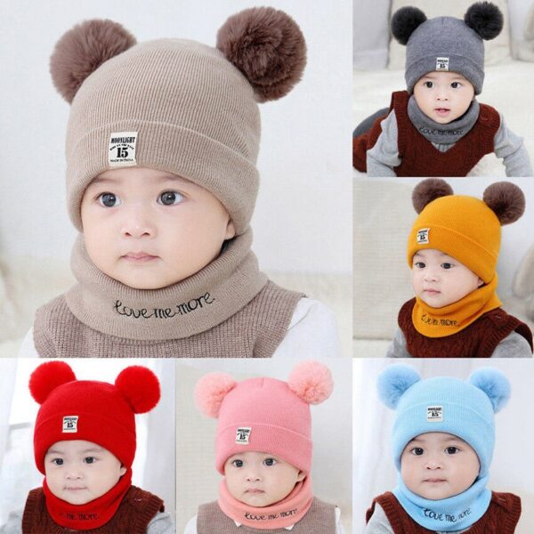 Winter Children Warm Baby Knitted Hats With Pom Pom Kids Knit Beanie Hats Solid Color Children's Hat For Boys Girls Accessories